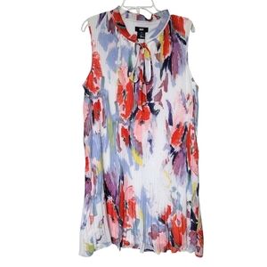 Dkny Accordian Pleat Sleeveless Bow Tie Neck Flowy Chiffon Midi Dress Size 14